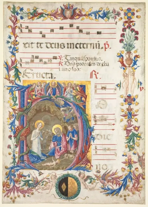 Framed Print : Single Leaf from an Antiphonary: Initial H[odie nobis] with The Nativity, 1471. Creator