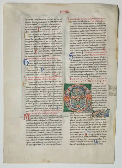Framed Print : Single Leaf from a Decretum by Gratian: Decorated Initial Q[uidam habens filium obtulit]