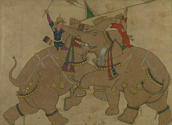 Single Leaf of Elephant Combat, 13th century AH / AD 19th century. Creator: Unknown