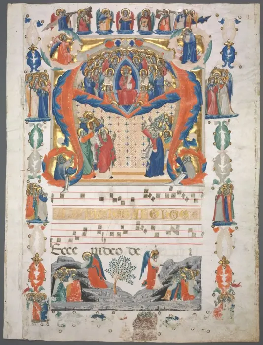 Framed Print : Single Leaf Excised from an Antiphonary: Inital A[spiciens a longe] with Christ in Majesty