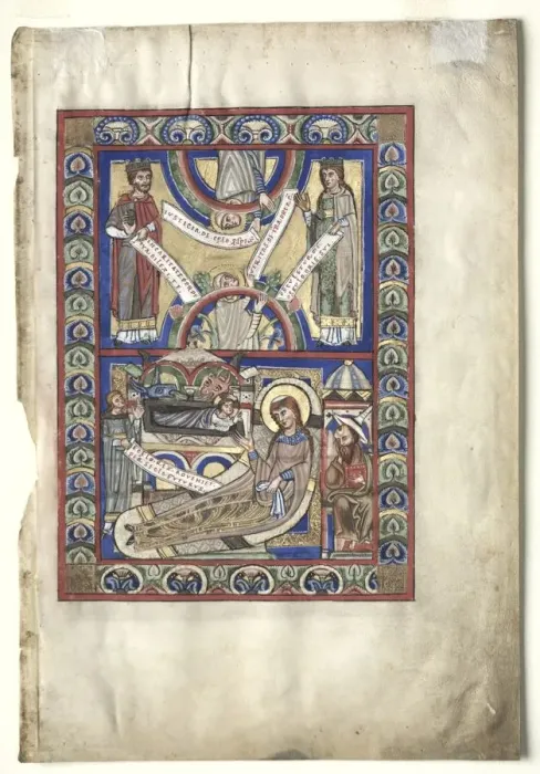 Framed Print : Single Leaf Excised from a Gospel Book: The Nativity (recto), c. 1190. Creator: Unknown Framed Print : Single Leaf Excised from a Gospel Book: The Nativity (recto), c. 1190. Creator: Unknown