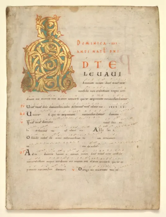 Framed Print : Single Leaf Excised from a Gradual and Sacramentary: Initial A[d te lavavi], c. 1000-1010