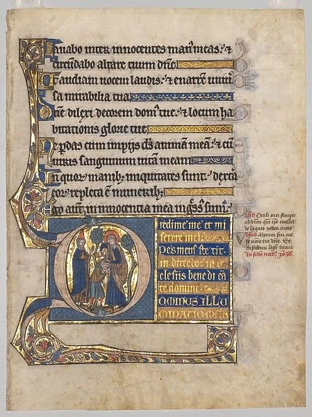 Single Leaf Excised from a Psalter: Initial D[ominus illuminatio mea] with Samuel…, c