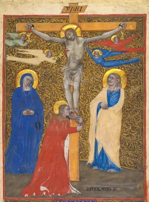 Framed Print : Single Leaf from a Missal: The Crucifixion, c. 1390. Creator: Nicolo da Bologna (Italian, c Framed Print : Single Leaf from a Missal: The Crucifixion, c. 1390. Creator: Nicolo da Bologna (Italian, c