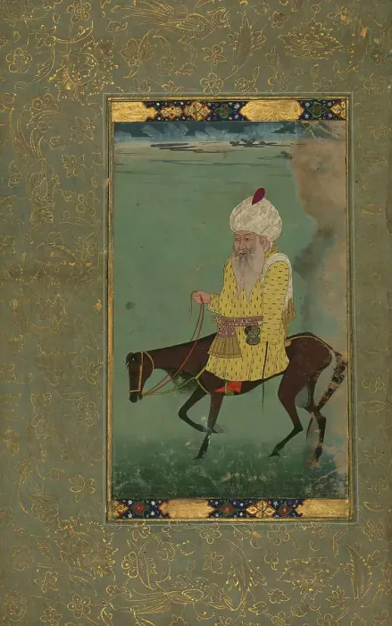 Framed Print : Single Leaf of Mullah Du Piyaza Riding a Horse, mid 12th century AH / AD 18th century. Creator: Unknown Framed Print : Single Leaf of Mullah Du Piyaza Riding a Horse, mid 12th century AH / AD 18th century. Creator: Unknown