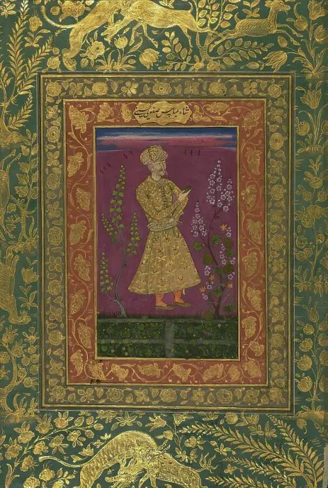 Framed Print : Single Leaf of a Portrait of Shah Abbas I, Painting: 18th century; Calligraphy: 1582-1583. Creator: Unknown Framed Print : Single Leaf of a Portrait of Shah Abbas I, Painting: 18th century; Calligraphy: 1582-1583. Creator: Unknown