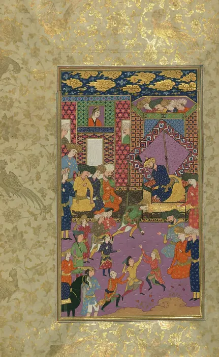 Framed Print : Single Leaf of Youths Before a Ruler at his Court, early 11th century AH / AD 17th century. Creator: Unknown Framed Print : Single Leaf of Youths Before a Ruler at his Court, early 11th century AH / AD 17th century. Creator: Unknown
