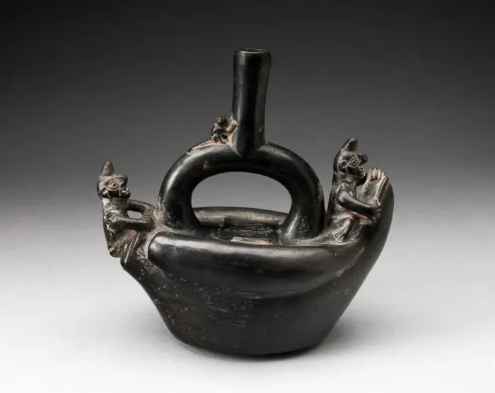 Framed Print : Single Spout Blackware Vessel in the Form of Figures Riding on Reed Boat, A. D. 1000 / 1400 Framed Print : Single Spout Blackware Vessel in the Form of Figures Riding on Reed Boat, A. D. 1000 / 1400