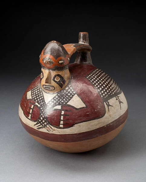 Single Spout Vessel in the Form of a Figure Holding a Fishing Net, 180 B. C.  /  A. D. 500