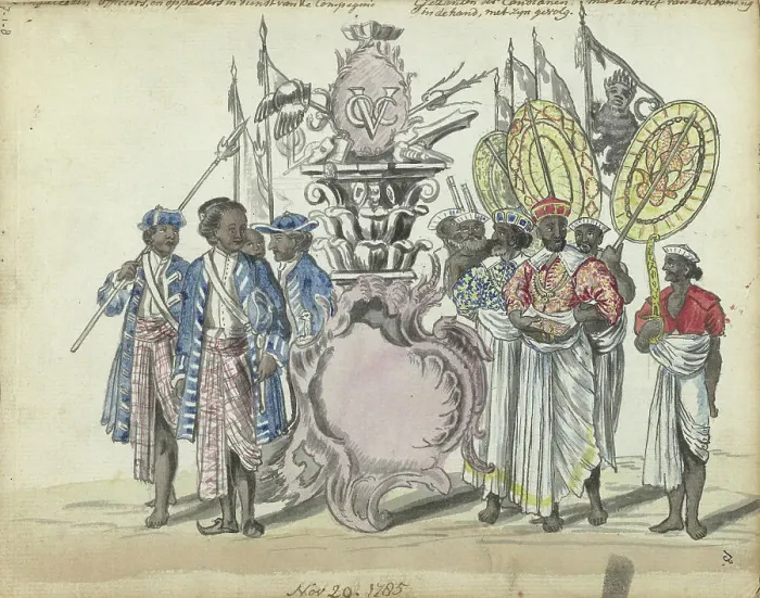 Framed Print : Sinhalese soldiers in the service of the VOC and envoys of the King of Kandy, 1785. Creator: Jan Brandes Framed Print : Sinhalese soldiers in the service of the VOC and envoys of the King of Kandy, 1785. Creator: Jan Brandes