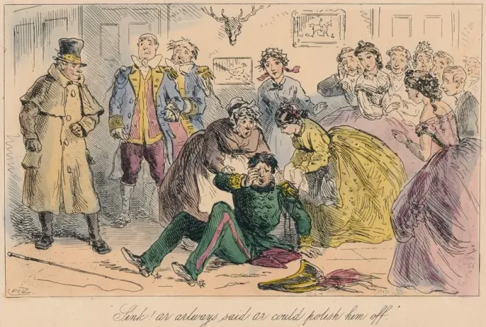 Framed Print : Sink! Ar always said ar could polish him off, 1865. Artist: Hablot Knight Browne Framed Print : Sink! Ar always said ar could polish him off, 1865. Artist: Hablot Knight Browne