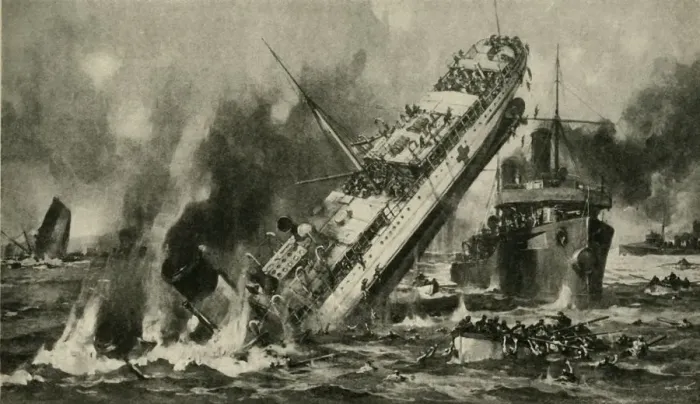 Framed Print : The sinking of the Anglia, First World War, 17 November 1915, (c1920) Framed Print : The sinking of the Anglia, First World War, 17 November 1915, (c1920)