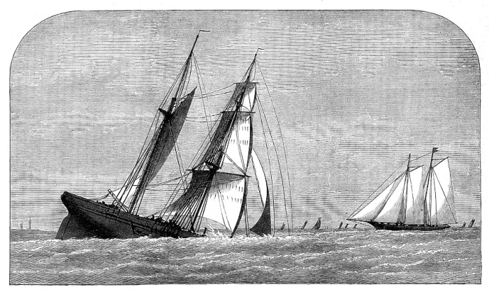 Framed Print : Sinking of a collier off Lowestoft - the yacht Violet at hand, 1873. Creator: Unknown