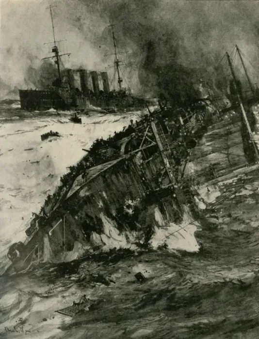 Framed Print : The sinking of HMS Aboukir, First World War, 22 September 1914, (c1920). Creator: Charles Dixon Framed Print : The sinking of HMS Aboukir, First World War, 22 September 1914, (c1920). Creator: Charles Dixon