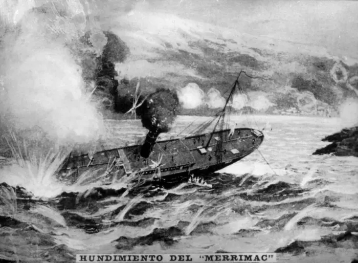 Framed Print : The sinking of the Merrimac, (1898), 1920s Framed Print : The sinking of the Merrimac, (1898), 1920s