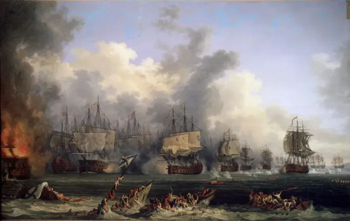 Framed Print : The Sinking of the Russian Battleship St. Evstafius in the naval Battle of Chesma, 1771. Artist: Jacob Philip Hackert Framed Print : The Sinking of the Russian Battleship St. Evstafius in the naval Battle of Chesma, 1771. Artist: Jacob Philip Hackert