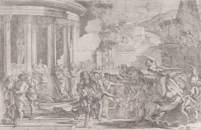 Framed Print : Sinorix carried from the temple of Artemis trying to escape the effects of the poisoni Framed Print : Sinorix carried from the temple of Artemis trying to escape the effects of the poisoni