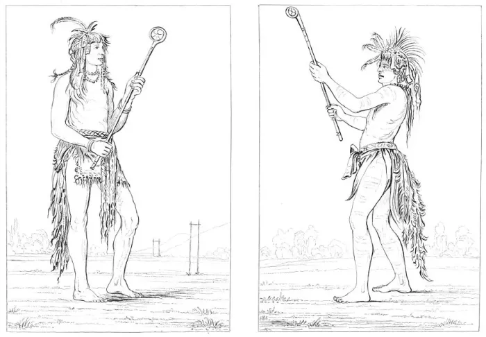 Framed Print : Sioux ball players, 1841. Artist: Myers and Co Framed Print : Sioux ball players, 1841. Artist: Myers and Co