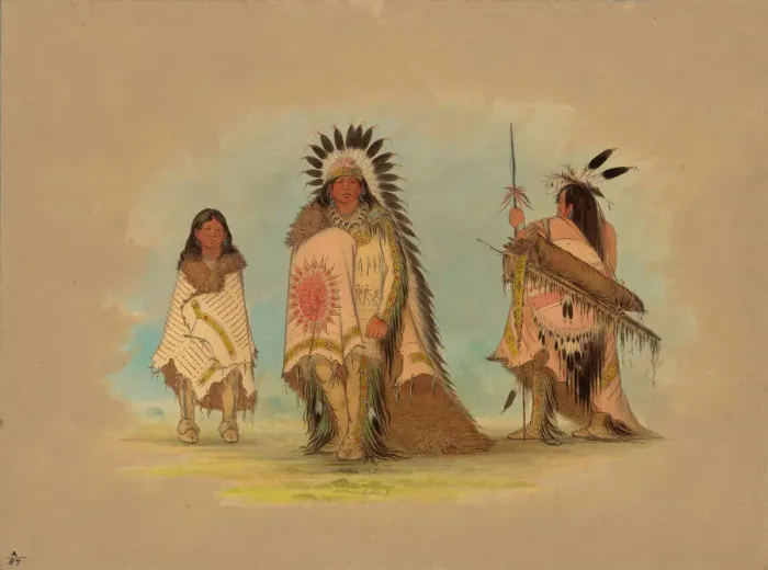 Framed Print : A Sioux Chief, His Daughter, and a Warrior, 1861 / 1869. Creator: George Catlin Framed Print : A Sioux Chief, His Daughter, and a Warrior, 1861 / 1869. Creator: George Catlin