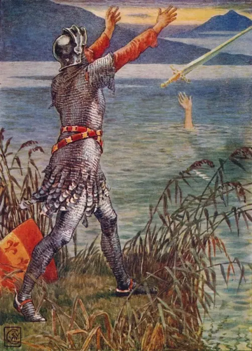 Framed Print : Sir Bedivere casts the sword Excalibur into the Lake, 1911. Artist: Walter Crane Framed Print : Sir Bedivere casts the sword Excalibur into the Lake, 1911. Artist: Walter Crane