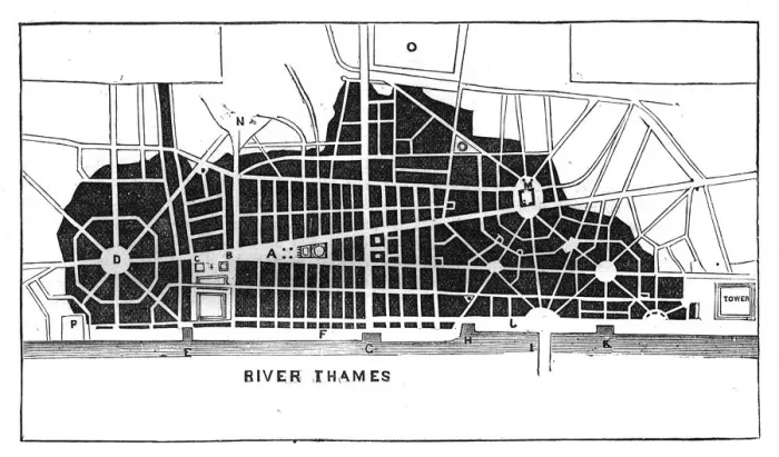 Framed Print : Sir Christopher Wrens plan for rebuilding London after the Great Fire 1666 (c1902) Framed Print : Sir Christopher Wrens plan for rebuilding London after the Great Fire 1666 (c1902)