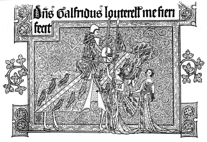 Framed Print : Sir Geoffrey Luttrell, his wife, and daughter-in-law, 1340, (1892) Framed Print : Sir Geoffrey Luttrell, his wife, and daughter-in-law, 1340, (1892)