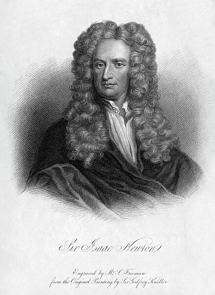 Sir Isaac Newton, English mathematician, astronomer and physicist, (19th century).Artist: Freeman