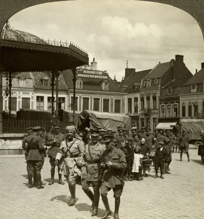 Framed Print : Sir James Willcocks with General Nanten, Market Square, Merville, France, World War I, 1914-1915. Artist: Realistic Travels Publishers Framed Print : Sir James Willcocks with General Nanten, Market Square, Merville, France, World War I, 1914-1915. Artist: Realistic Travels Publishers