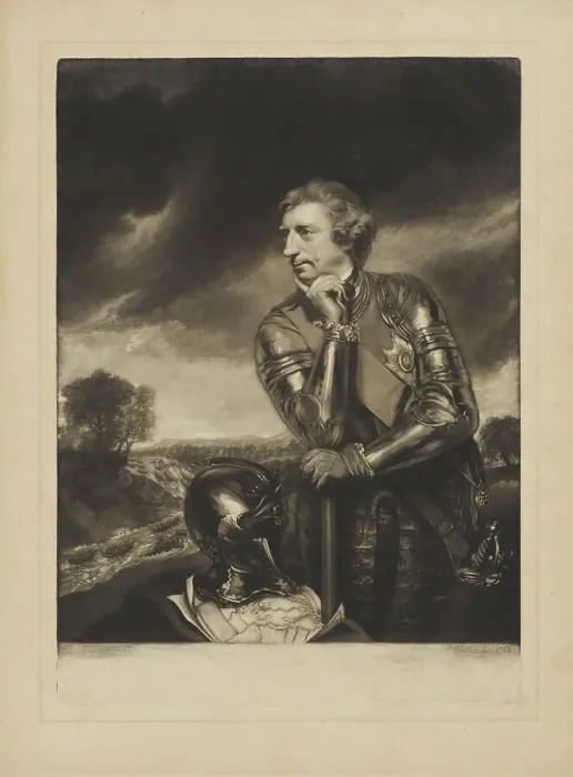 Framed Print : Sir Jeffrey Amherst, K. B. 1766. Creator: James Watson Framed Print : Sir Jeffrey Amherst, K. B. 1766. Creator: James Watson