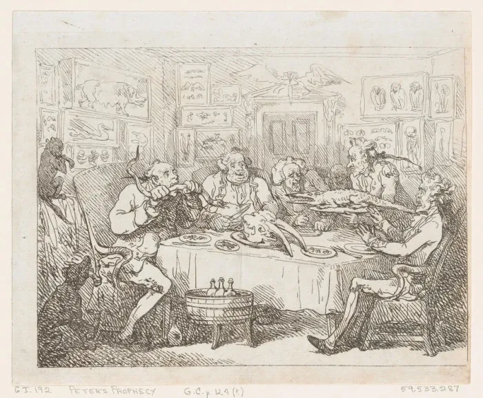 Framed Print : Sir Joseph Banks about to Eat an Alligator ( The Fish Supper ) Framed Print : Sir Joseph Banks about to Eat an Alligator ( The Fish Supper )