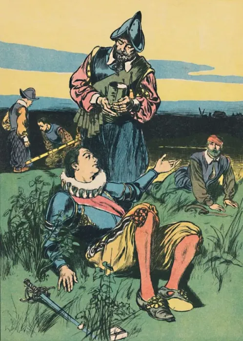 Framed Print : Sir Philip Sidney and the Dying Soldier, c1907 Framed Print : Sir Philip Sidney and the Dying Soldier, c1907