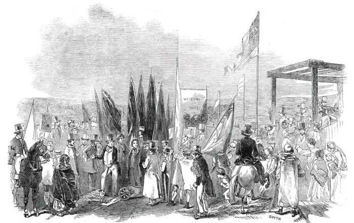 Framed Print : Sir Robert Peel raising the first turf of the Trent Valley Railway, 1845 Framed Print : Sir Robert Peel raising the first turf of the Trent Valley Railway, 1845