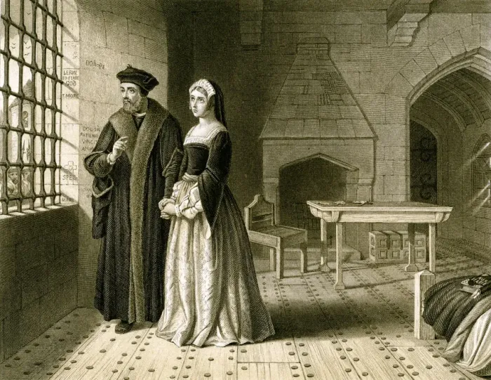 Framed Print : Sir Thomas More (1478-1535) and his daughter, Margaret, 19th century. Artist: R Anderson Framed Print : Sir Thomas More (1478-1535) and his daughter, Margaret, 19th century. Artist: R Anderson