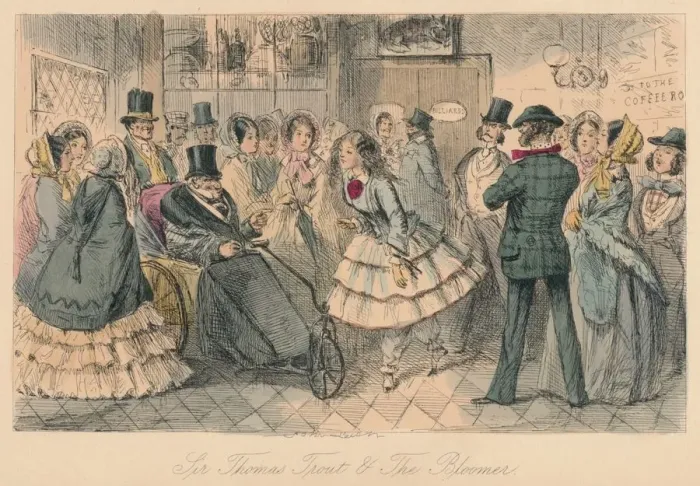 Framed Print : Sir Thomas Trout & The Bloomer, 1854. Artist: John Leech Framed Print : Sir Thomas Trout & The Bloomer, 1854. Artist: John Leech