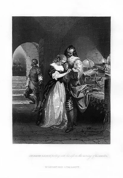 Sir Walter Raleigh parting his wife on the morning of his execution, 1618, (1872)