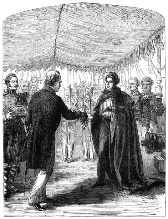 Framed Print : Sir Walter Scott presenting the Cross of St Andrew to King George IV, 1822 Framed Print : Sir Walter Scott presenting the Cross of St Andrew to King George IV, 1822