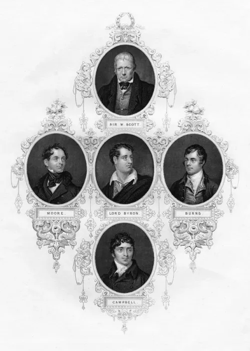 Framed Print : Sir Walter Scott, Thomas Moore, Lord Byron, Robert Burns, Thomas Campbell, 1877 Framed Print : Sir Walter Scott, Thomas Moore, Lord Byron, Robert Burns, Thomas Campbell, 1877