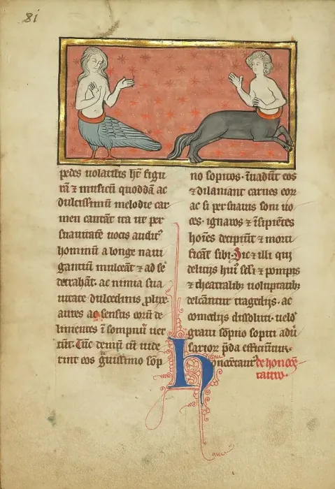 Framed Print : A Siren and a Centaur; De Natura Avium; De Pastoribus et Ovibus, 1277 or after. Creator: Unknown Framed Print : A Siren and a Centaur; De Natura Avium; De Pastoribus et Ovibus, 1277 or after. Creator: Unknown