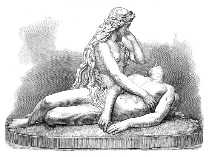 Framed Print : The Siren and the Drowned Leander, by J. Durham, A.R.A. exhibition of the Royal Academy, 1872. Creator: Unknown Framed Print : The Siren and the Drowned Leander, by J. Durham, A.R.A. exhibition of the Royal Academy, 1872. Creator: Unknown