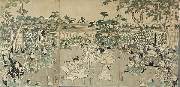 Sisters Avenging their Father's Death (from Kabuki Play Shiraishi'), between c1820 and c1830. Creator: Ikeda Eisen