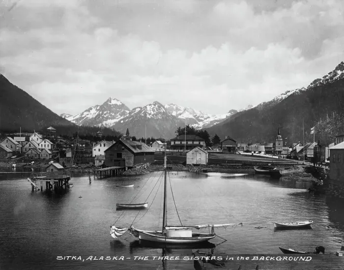 Framed Print : Three Sisters Mts. (background), between c1900 and c1930. Creator: Unknown Framed Print : Three Sisters Mts. (background), between c1900 and c1930. Creator: Unknown