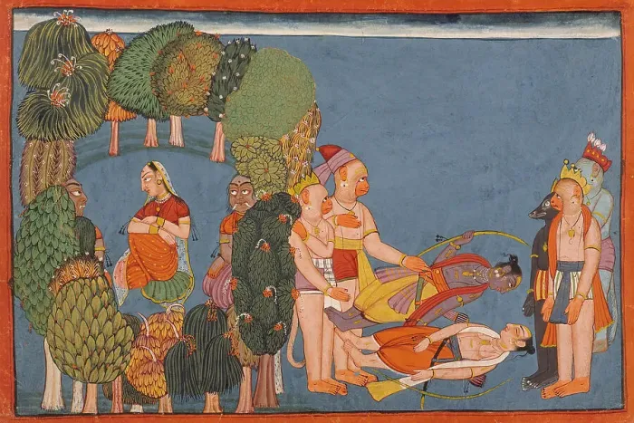 Framed Print : Sita in the Forest Grove (left); Rama and Lakshmana Stricken (right)... between c1700 and c1710. Creator: Unknown