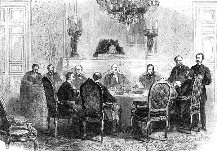 Framed Print : Sitting of the Conference at Paris on the Turkish and Greek Question, 1869. Creator: Unknown Framed Print : Sitting of the Conference at Paris on the Turkish and Greek Question, 1869. Creator: Unknown