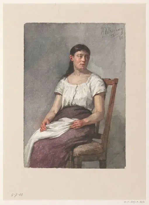 Framed Print : Sitting girl, 1881. Creator: Hendrik Valkenburg Framed Print : Sitting girl, 1881. Creator: Hendrik Valkenburg