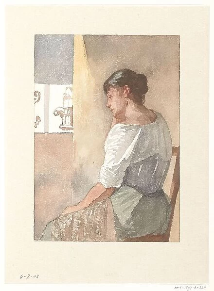 Sitting girl, profile to the left, 1836-1896. Creator: Hendrik Valkenburg