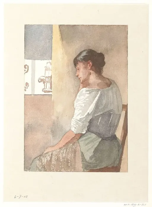 Framed Print : Sitting girl, profile to the left, 1836-1896. Creator: Hendrik Valkenburg Framed Print : Sitting girl, profile to the left, 1836-1896. Creator: Hendrik Valkenburg