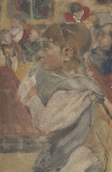 Sitting girl behind school desk, 1874-1945. Creator: Carel Adolph Lion Cachet