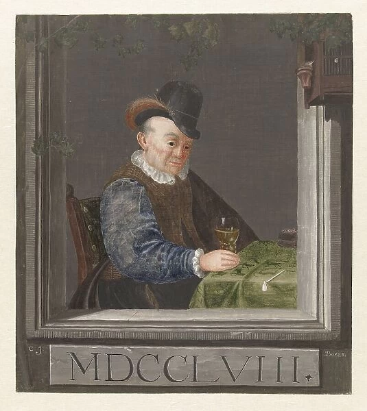 Sitting man with a glass in his hand, 1758. Creator: C.J. Boers