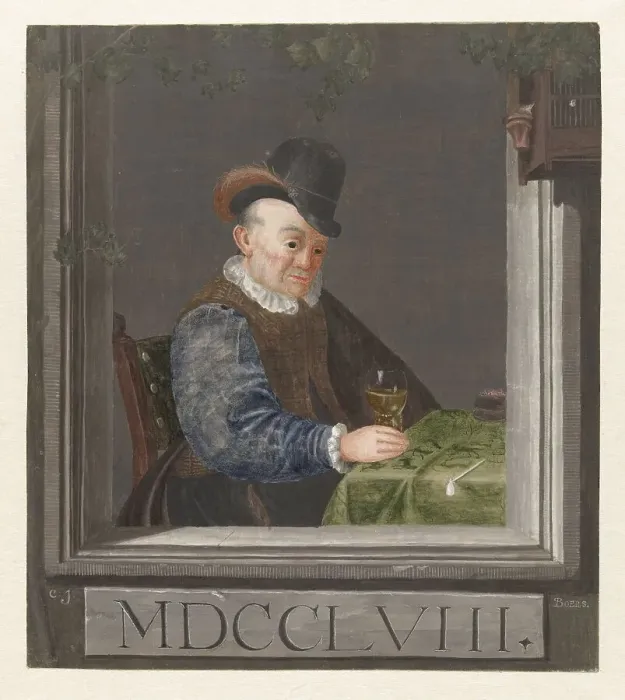 Framed Print : Sitting man with a glass in his hand, 1758. Creator: C.J. Boers Framed Print : Sitting man with a glass in his hand, 1758. Creator: C.J. Boers