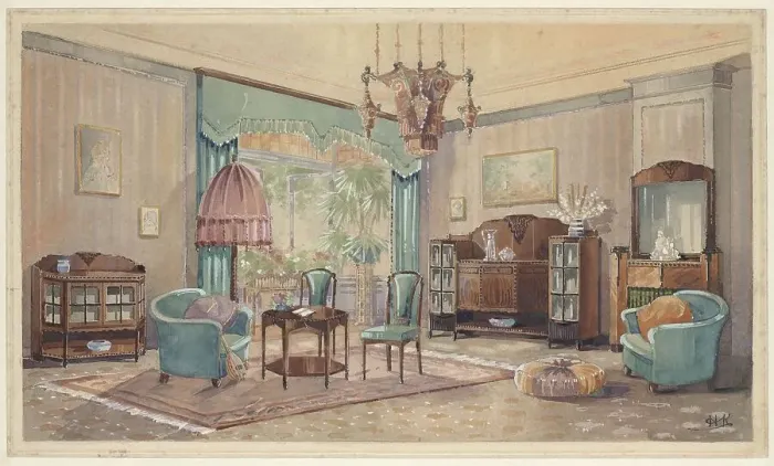 Framed Print : Sitting room with palm, c.1925. Creator: Monogrammist HK Framed Print : Sitting room with palm, c.1925. Creator: Monogrammist HK